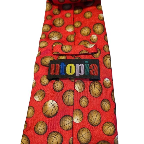 Utopia Silk Tie Basketball Print Red Mens Novelty Necktie Business Career - Picture 2 of 5